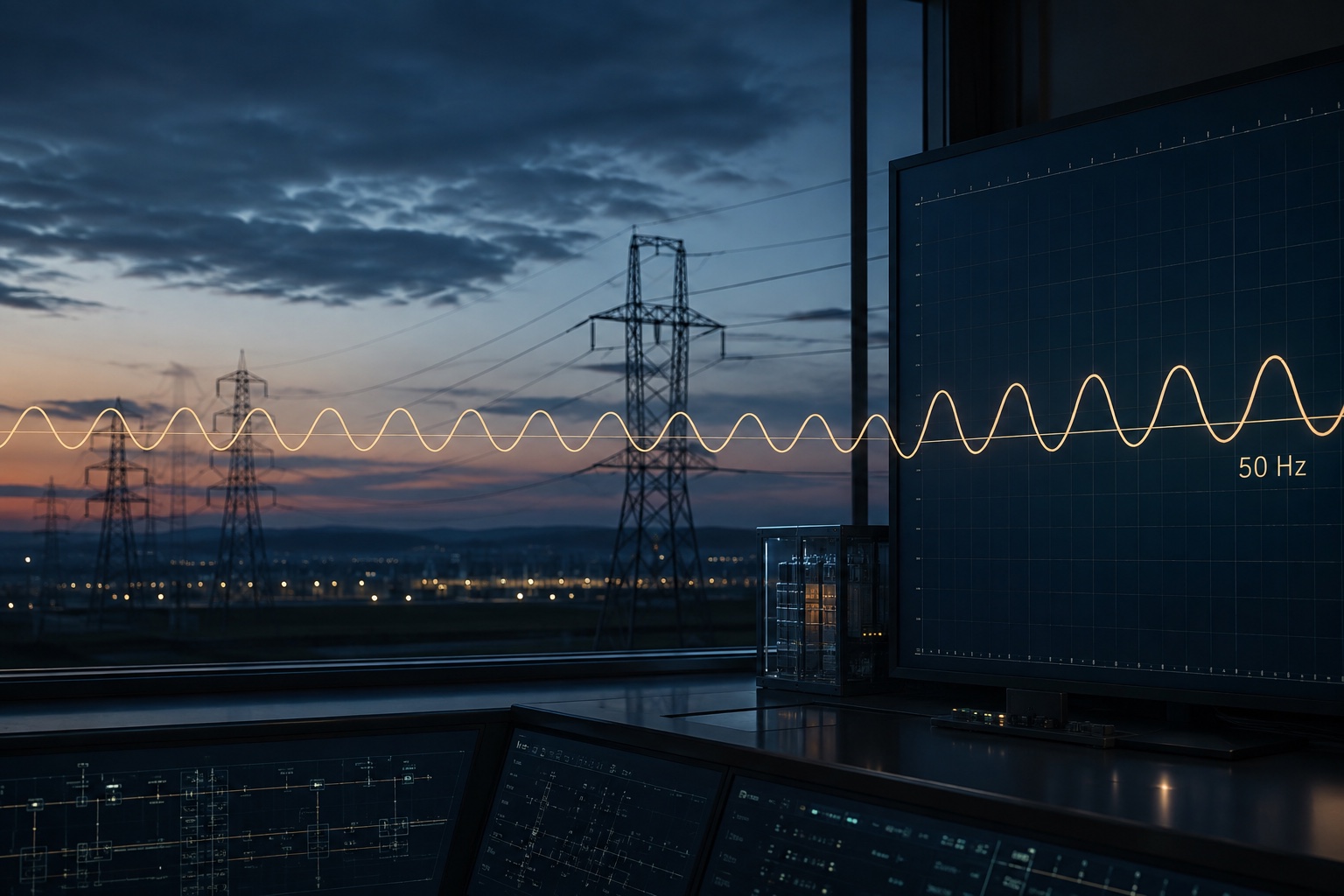 50 Hz waveform visualised across a European electricity-grid control environment