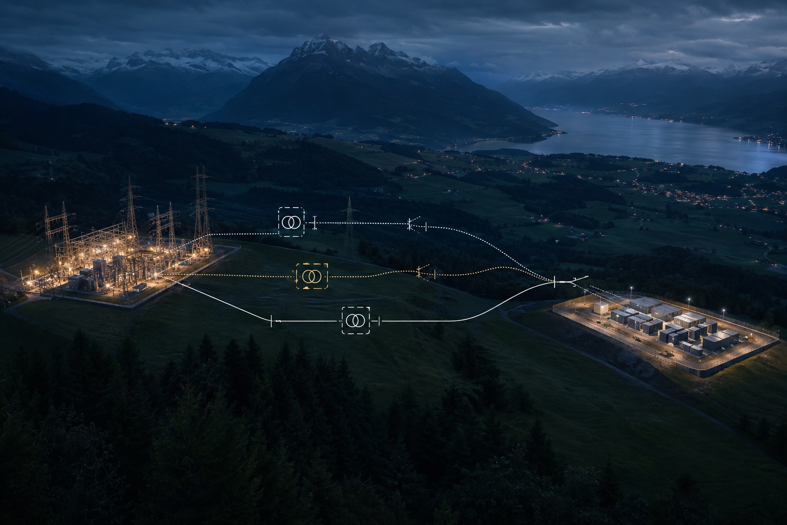 Alternative cable and transformer configurations between a Swiss BESS site and substation