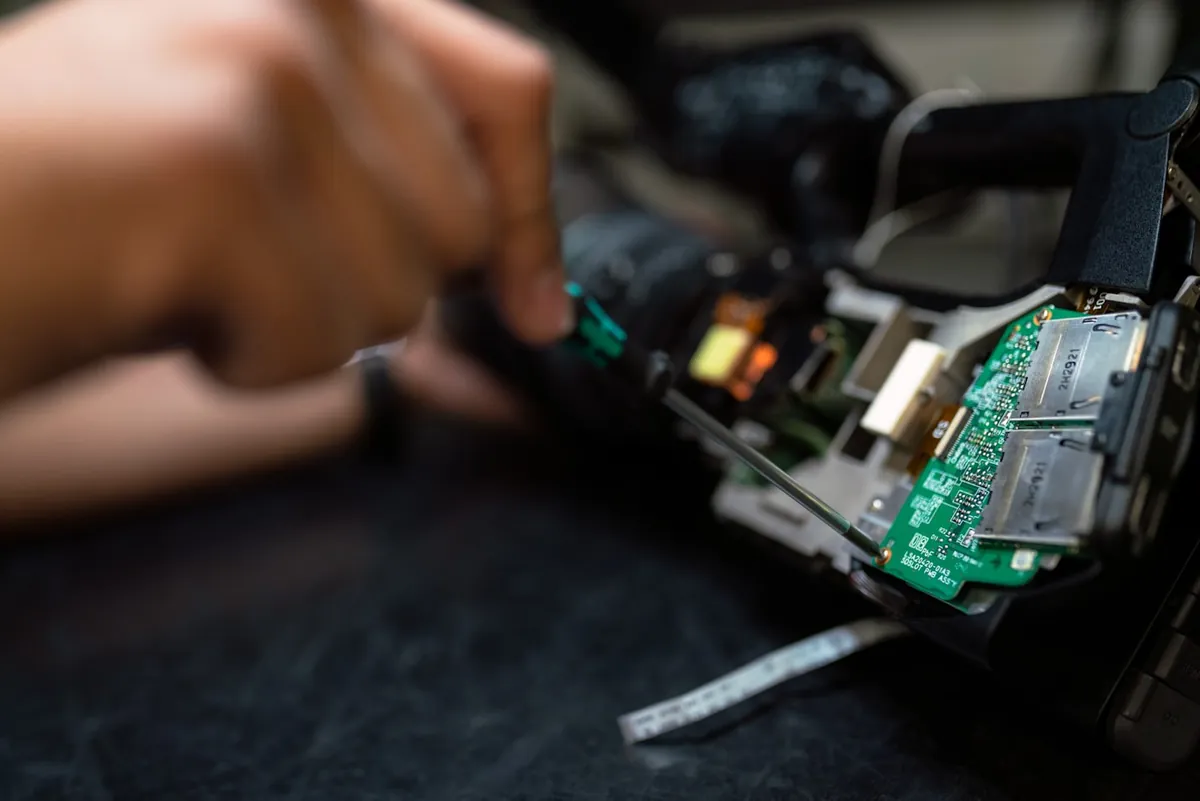 Technician working on an electronic device