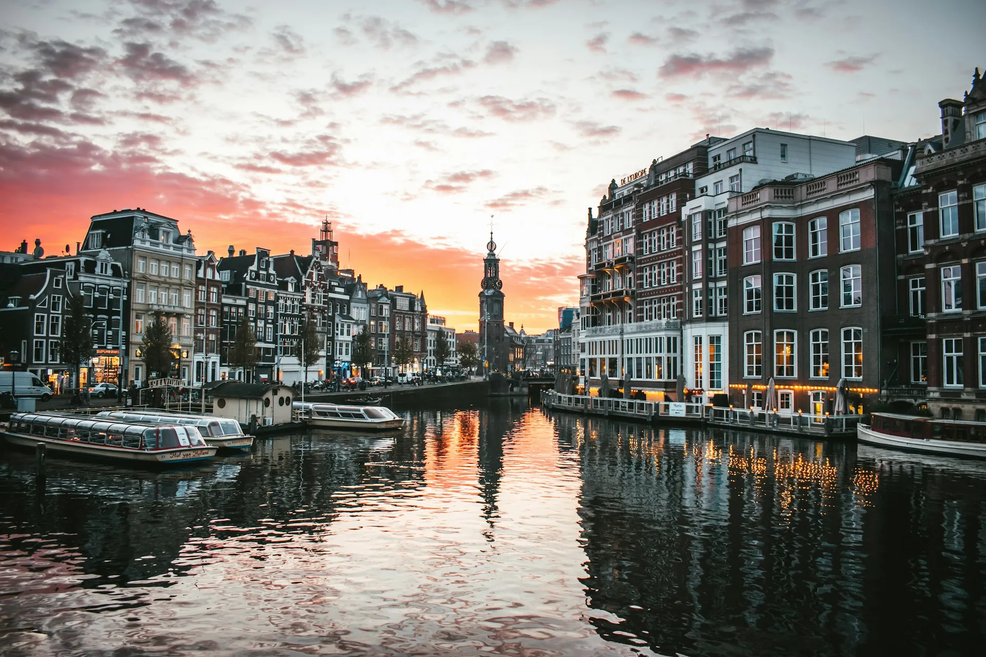 European canal at dusk